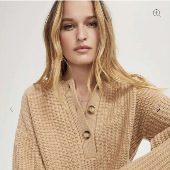 Something Navy Henley Sweater Cashmere Blend Camel Size S - Picture 3 of 7